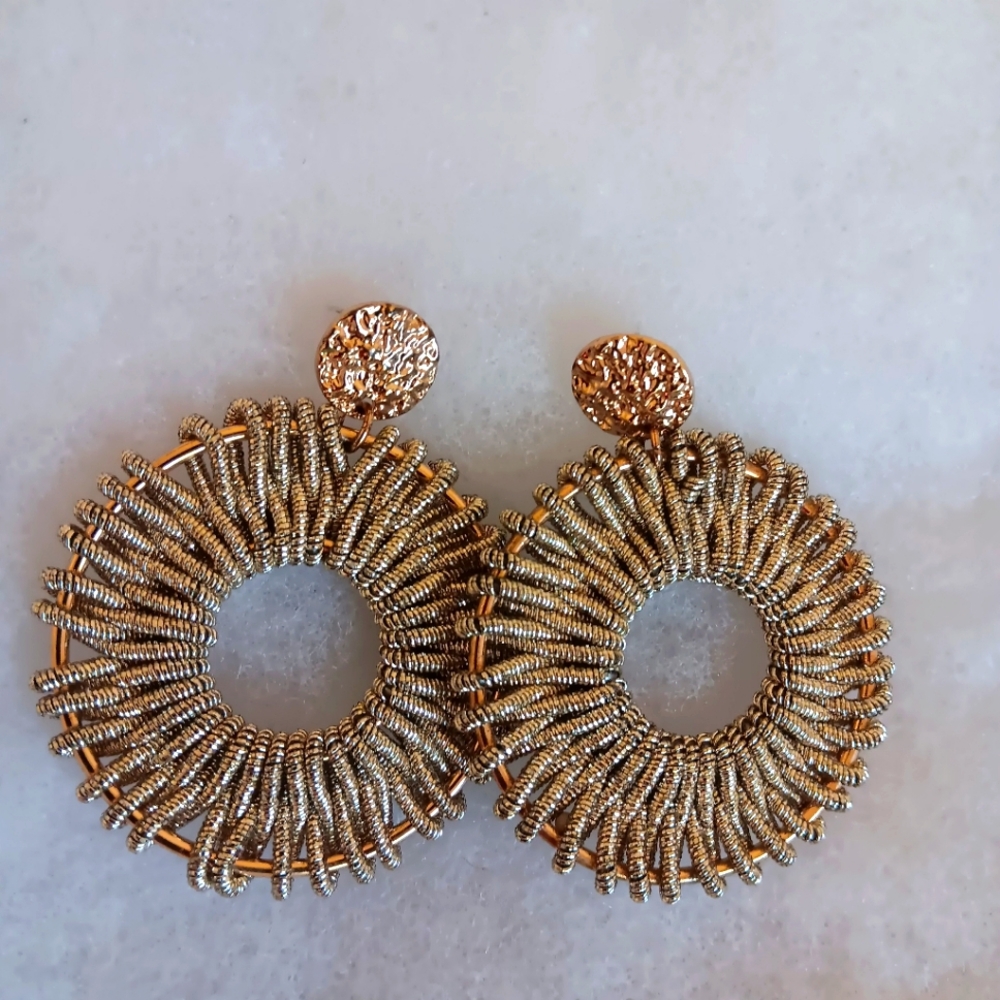 Gold Sunburst Hoop Earrings